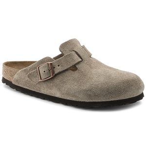NIB Birkenstock Boston Taupe Suede Soft Footbed Clog Regular Fit